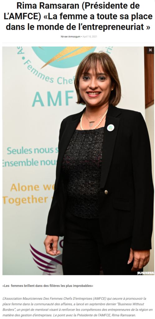 Businessmag.mu-18.04.21-Rima Ramsaran-Presidente de l’AMFCE-La femme a toute sa place dans le monde de l’entrepreneuriat
