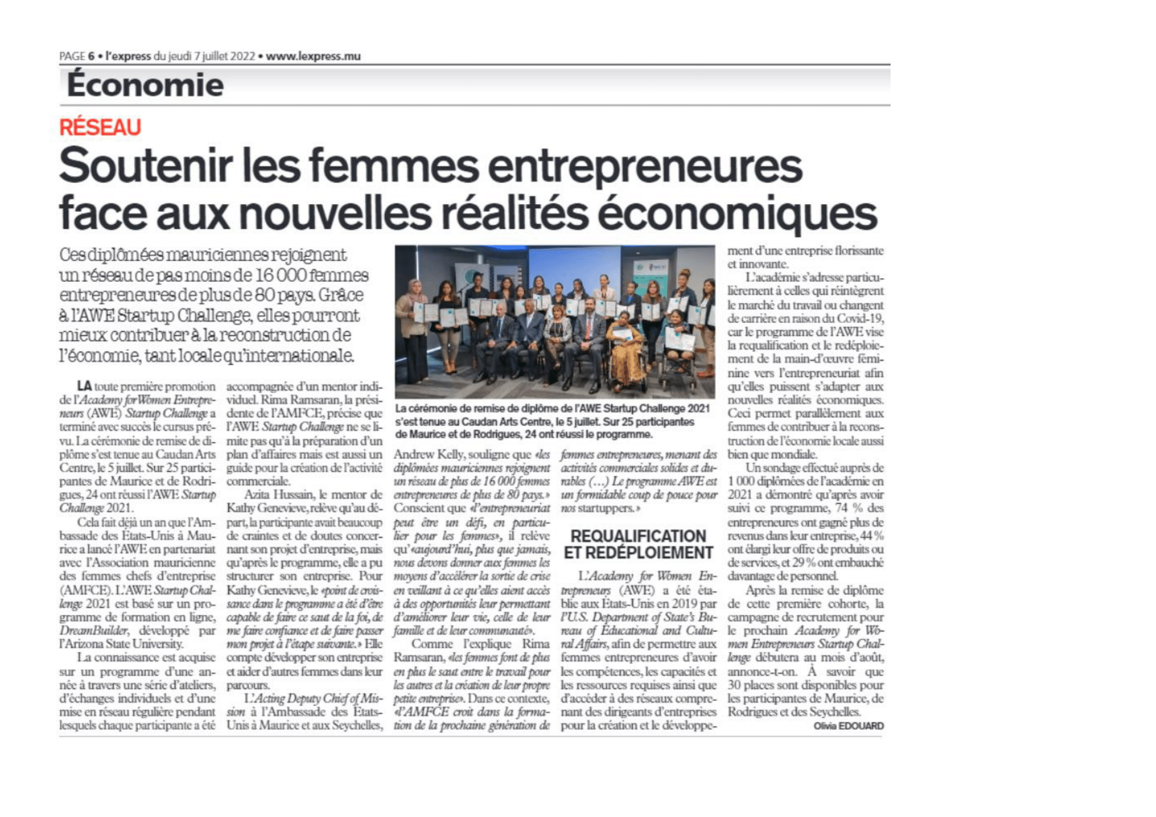 L’Express 07.07.22-Soutenir les femmes entrepreneures face au nouvelles realités economiques
