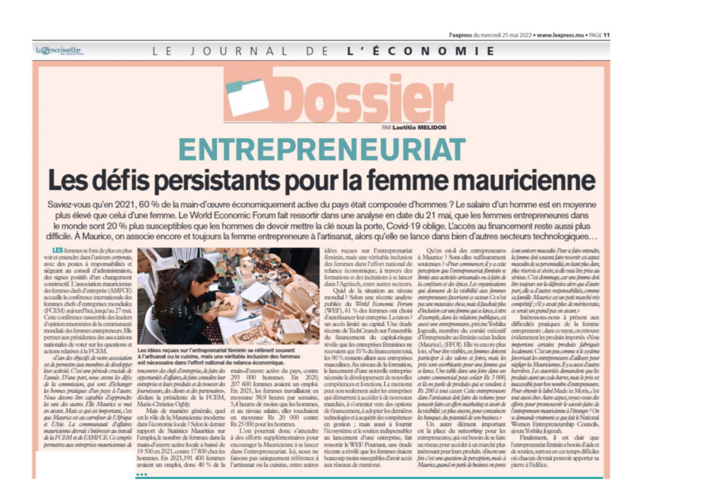 L’Express 25.05.22-Entrepreneuriat-Les défis persistants pour la femme mauricienne
