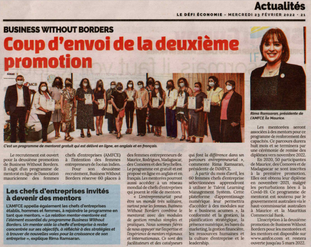 Le Defi Economie 23.02.22- Business without borders-Coup d’envoi de la deuxieme promotion-pg21