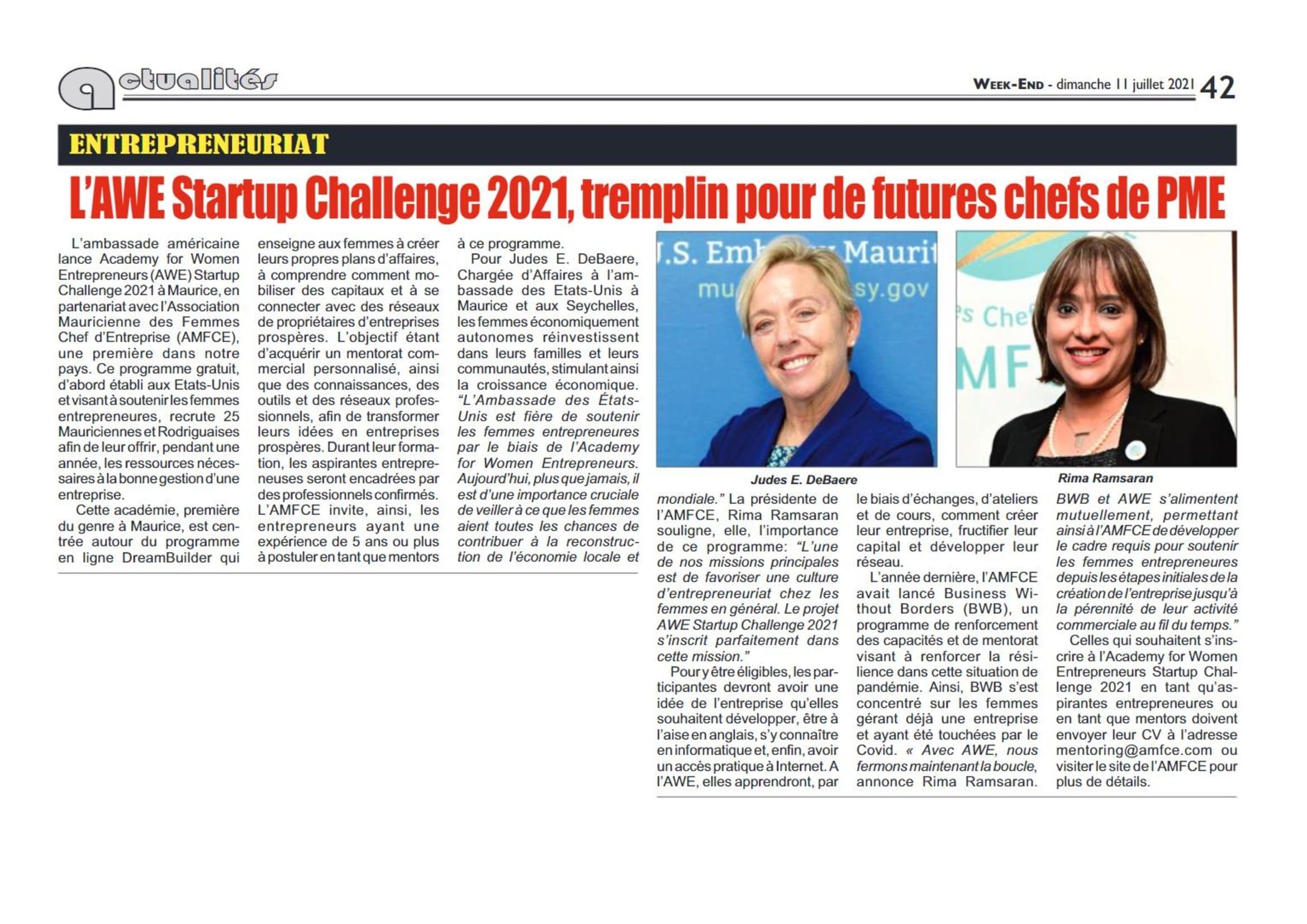 Week End 11.07.21-Entrepreneuriat-L’AWE Startup challenge 2021, tremplin pour les futures chefs des PME